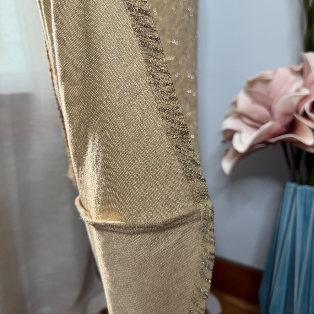 Y2K Vintage Jump Gown Cowl Neck Open Back Halter Gold Glitter Dress 11/12 - Picture 11 of 11